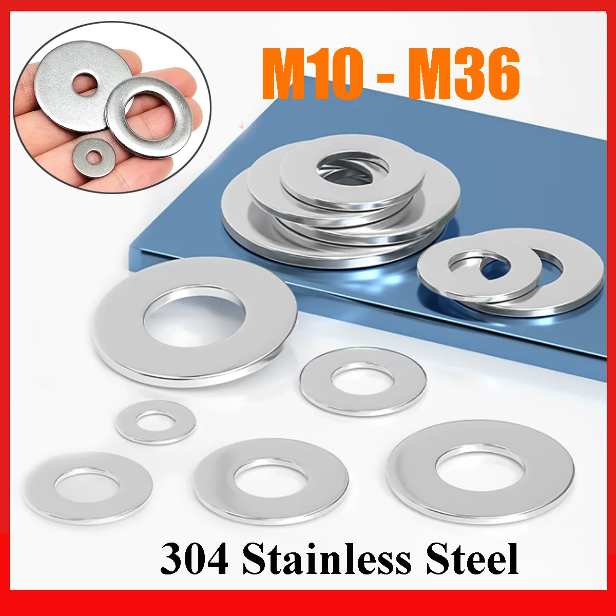 M10 M12 M14 M16 M18 M20 M22 to M36 A2 304 Stainless Steel Flat Washer For Screw Metal Plain Gasket Spacer Seal Ring Meson Shim