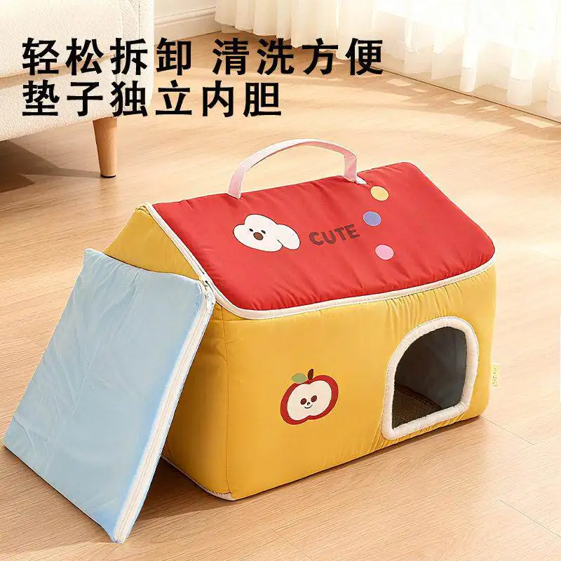 Universal Removable and Washable Pet Nest in All Seasons, Cat House Fully Enclosed, Warm Plush Nest in Autumn and Winter