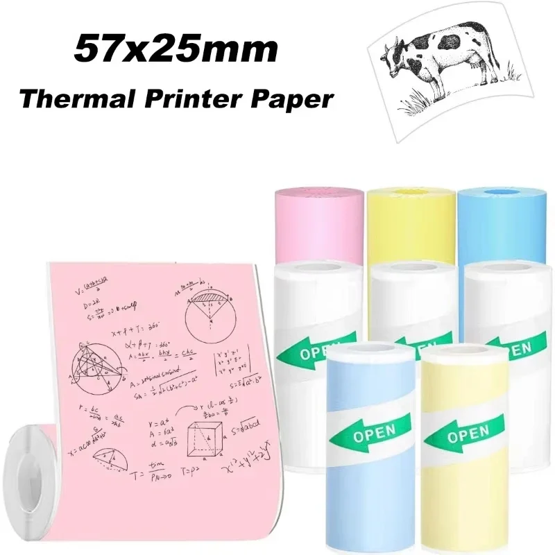 Mini Printer Paper Thermal Sticker Printer Paper Photo Print Labels Kids Camera Paper for Various 57mm Inkless Sticker Printers