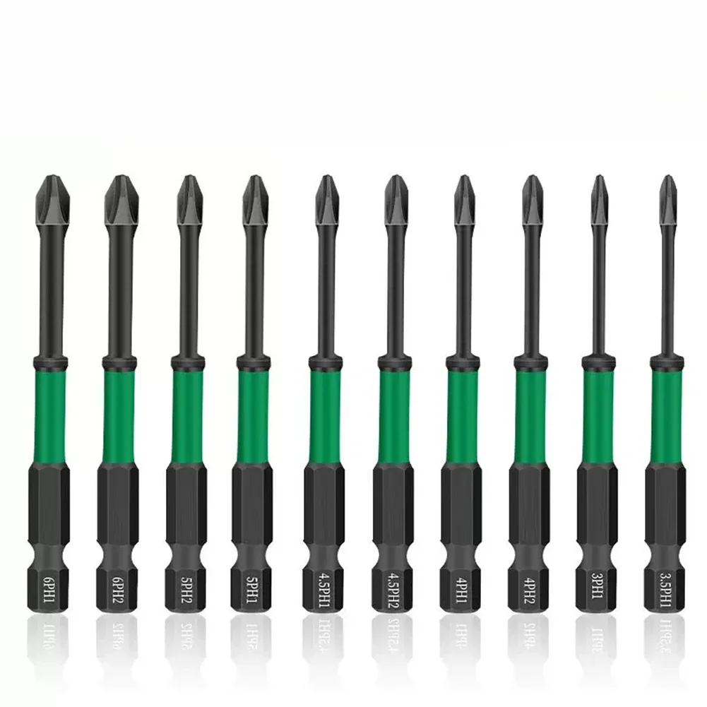 

10pcs/Set Black Magnetic Cross Screwdriver Bits 1/4 Inch Hex Shank 75mm PH1/PH2 Screwdriver Bit Power Tool Accessories