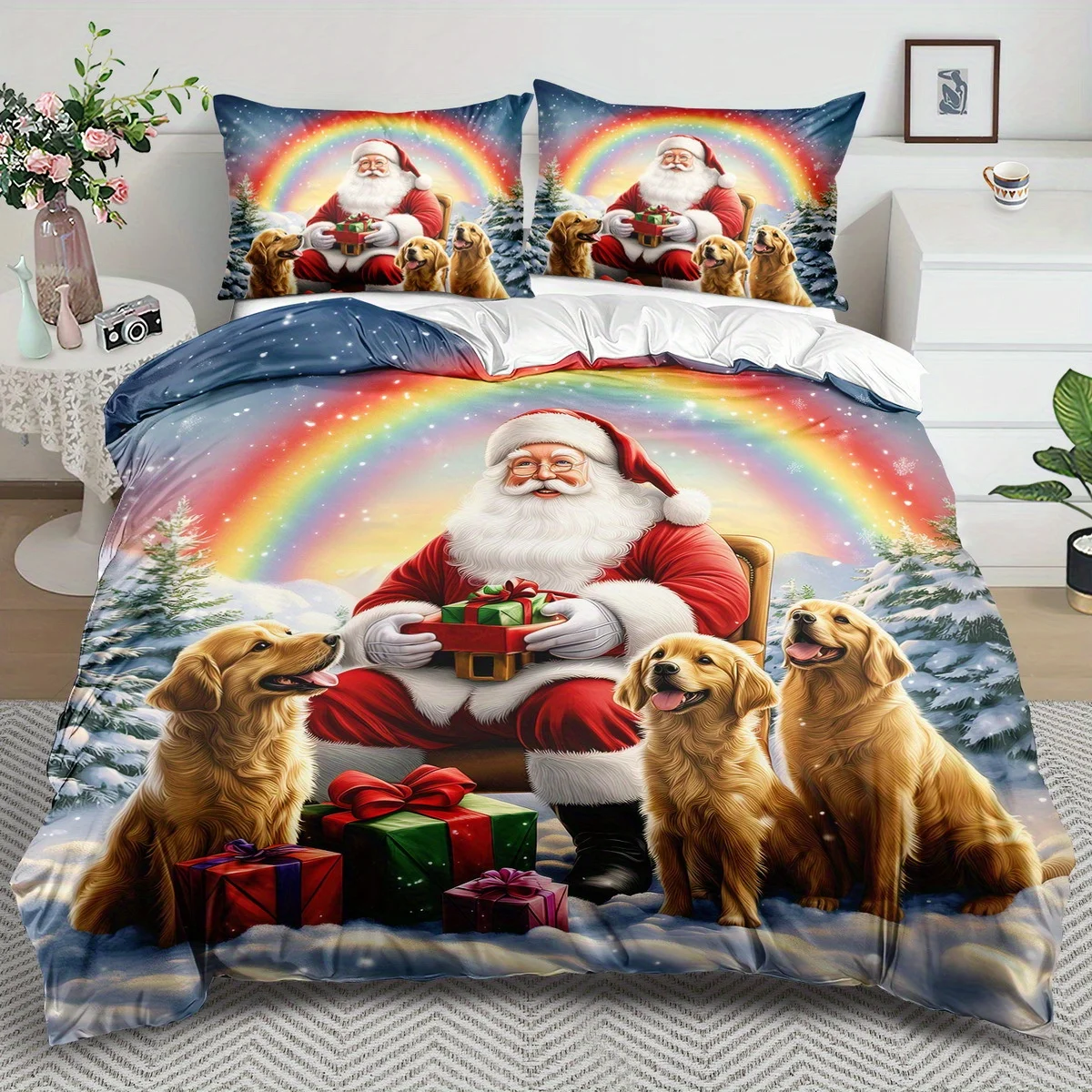 Santa Claus Cartoon Duvet Cover Set Multi Size Quilt Cover Queen Size Bedroom Bedding Decoration Machine Washable Bed Sheet Quilt Cover