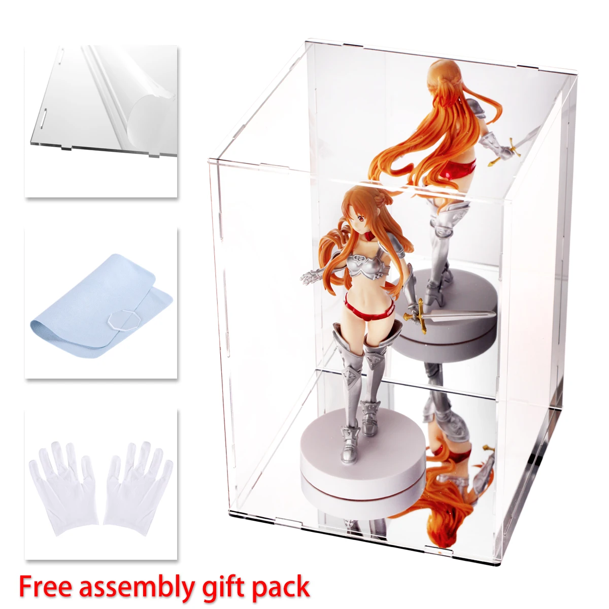Mirror Acrylic Display Case for Funko Pop Lego, Dustproof Clear Action Figure Showcase, Storage Box for Collectibles with Base