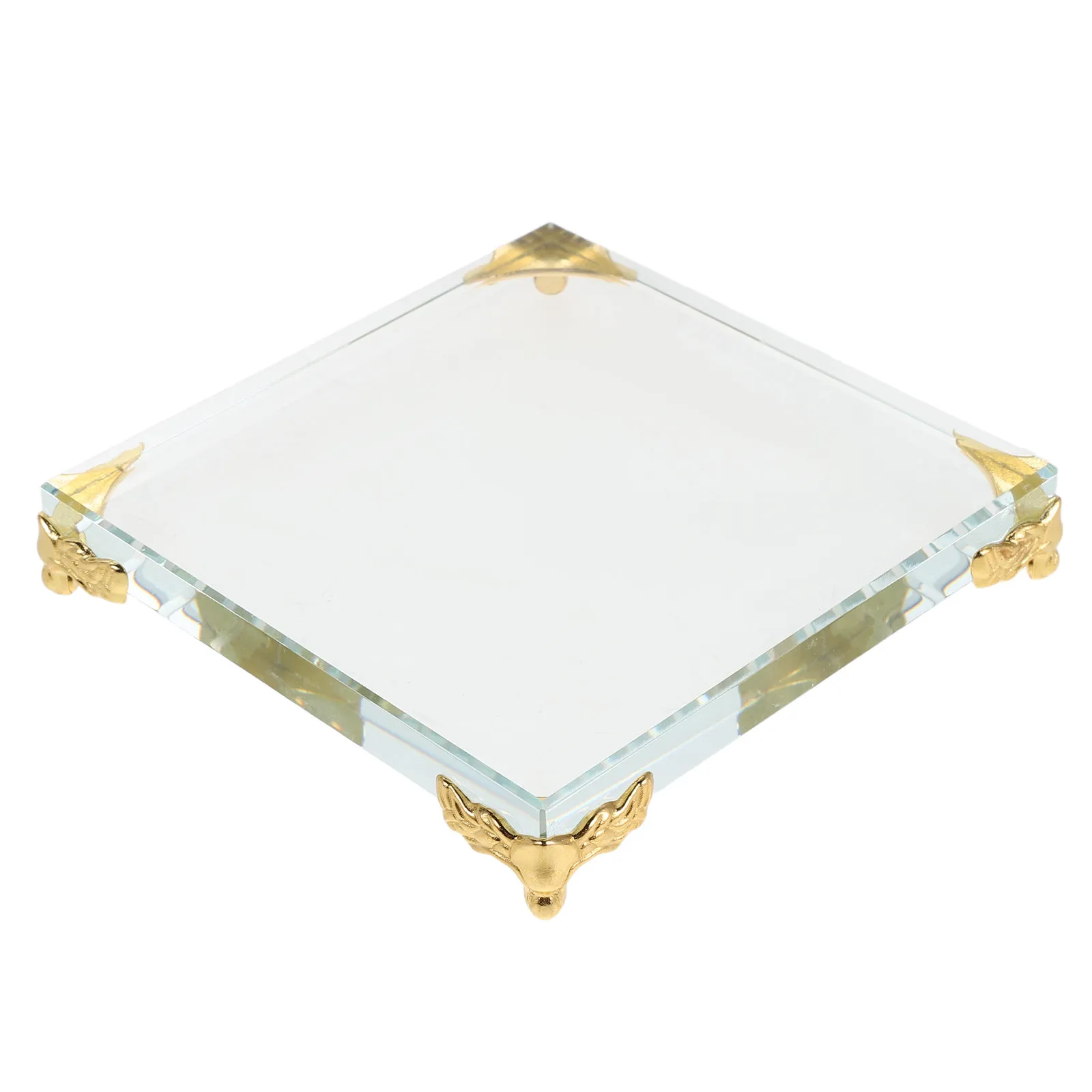 Square Crystal Paperweight Block Gold Edge Metal Decorative Crystal Paperweight Desk Display Base for Office Bedroom Living Room