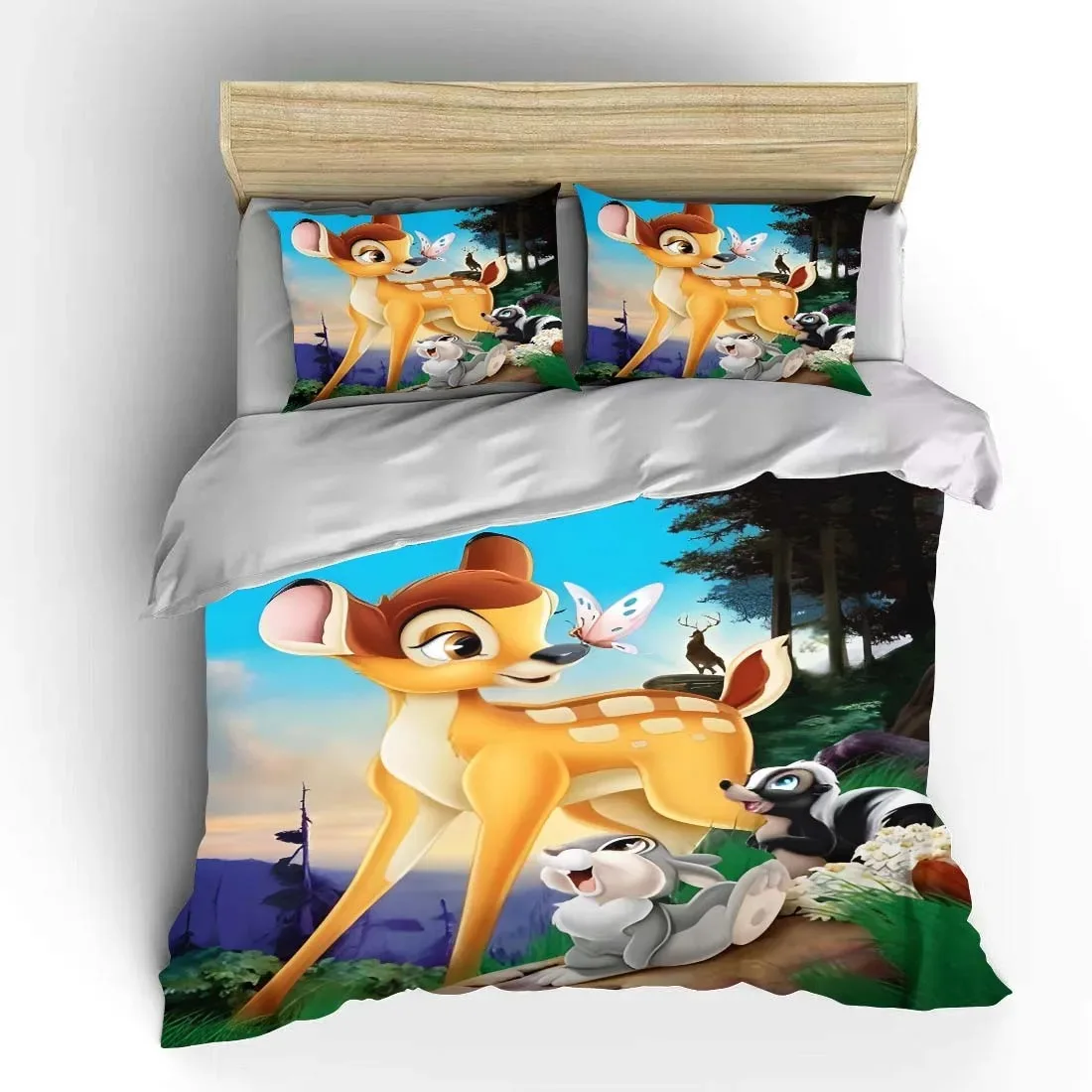 Cartoon Bambi duvet cover set duvet cover pillowcase kids Girls comfy bedding set Double bed King size bed Disney print