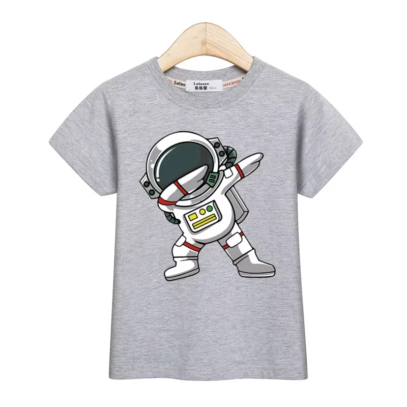 2024 New Children's Cotton Tshirt Summer Tops Loose Casual Short Sleeve Astronaut Cartoon T-Shirt Short Sleeve Shirt Family Wear