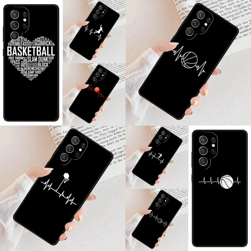 Basketball Heart Beat Phone Case For Samsung Galaxy S24 S23 S22 S21 Ultra S10 Note 10 Pro S20 Plus FE S9 S8 Cover