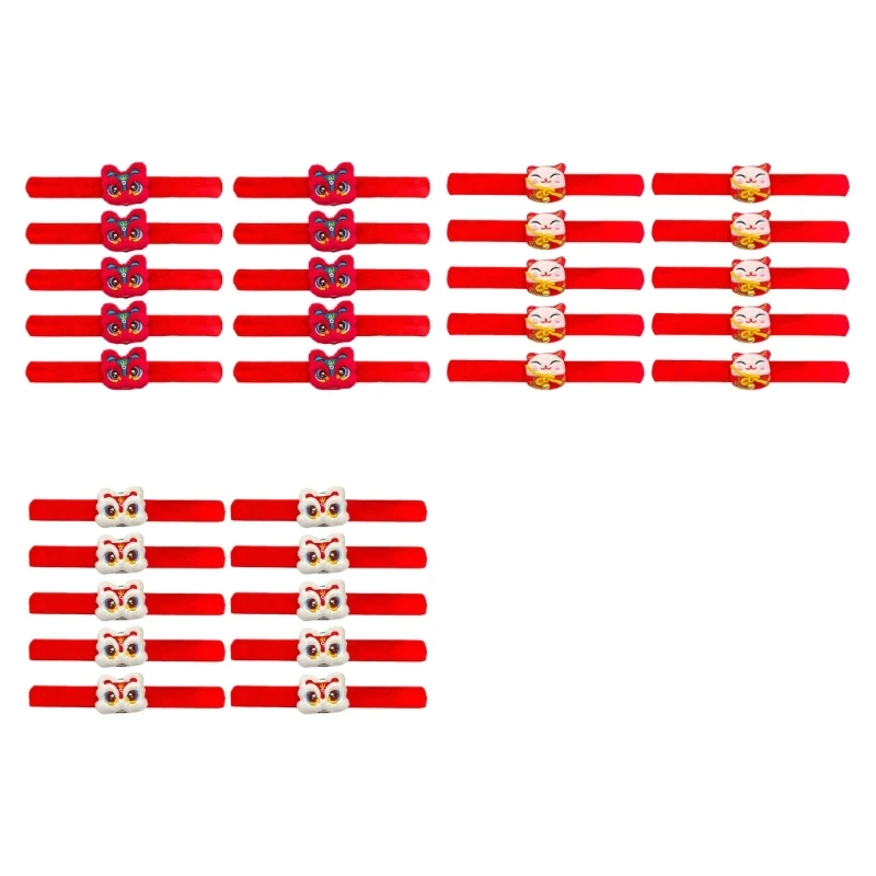 

Pack Of 10 New Year Slap Bracelets Plush Animal Wristbands Soft Fabric Wrist Decorations for Kids Festival Accessories