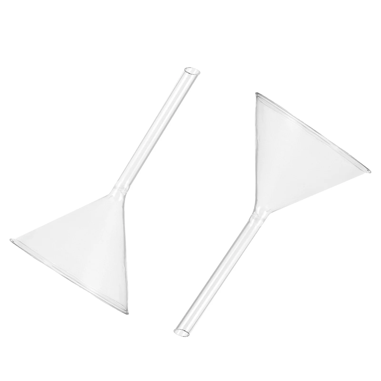 2Pcs 100mm Short Stem Glass Triangular Funnel High Chemical Resistance Clear Visibility Laboratory Filling Tool