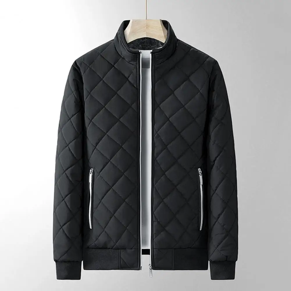 Abrigo grueso con textura de rombos para hombre, chaqueta con relieve de rombos, forro polar cálido, elegante, para Otoño e Invierno