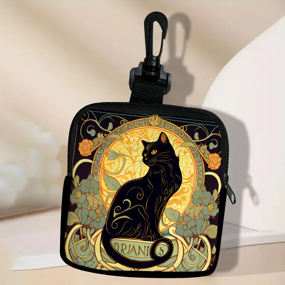 

Ретро-арт, благородный черный кот с принтом, большой вместительный кошелек для монет, водонепроницаемый цифровой кошелек для хранения монет, идеальный выбор для подарков