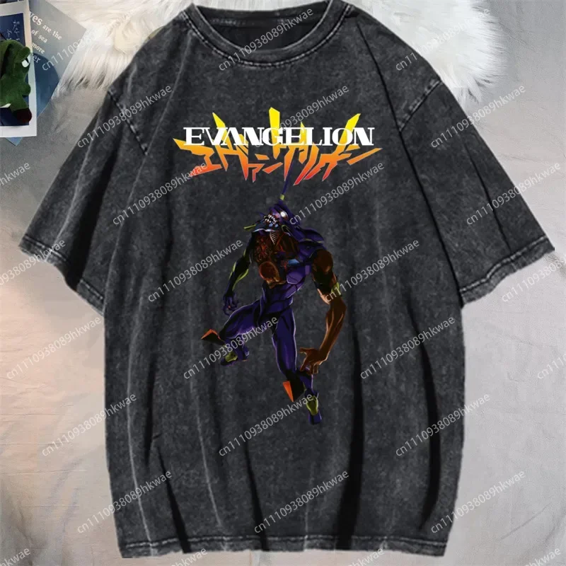 Camiseta negra extragrande con estampado de Neon Genesis Evangelion Unit-01 Purple Berserker Progressive Knife Acid Wash