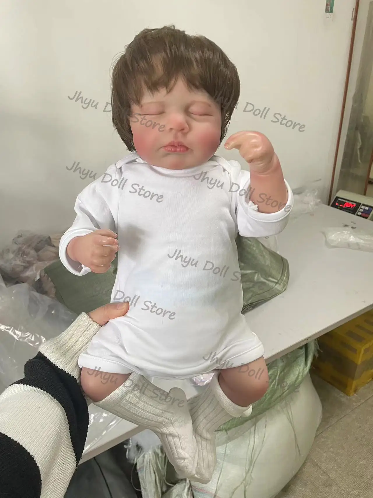 Loulou pano corpo/corpo completo de vinil 48cm já acabado pintura realista dormir boneca reborn com veias visíveis cabelo enraizado à mão