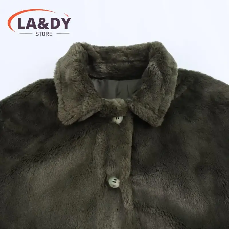 Faux Fur Short Jackets Coat Winter Women Fashion Loose Button Female Solid Color 2024 Casual Long Sleeve Pockets Warm Outerwear