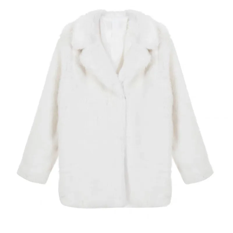 เสื้อโค้ทขนเทียมสไตล์ทัสคานีพร้อมปกสูท เสื้อคลุมขนเทียมความยาวปานกลางสำหรับผู้หญิง สง่างามและมีเสน่ห์