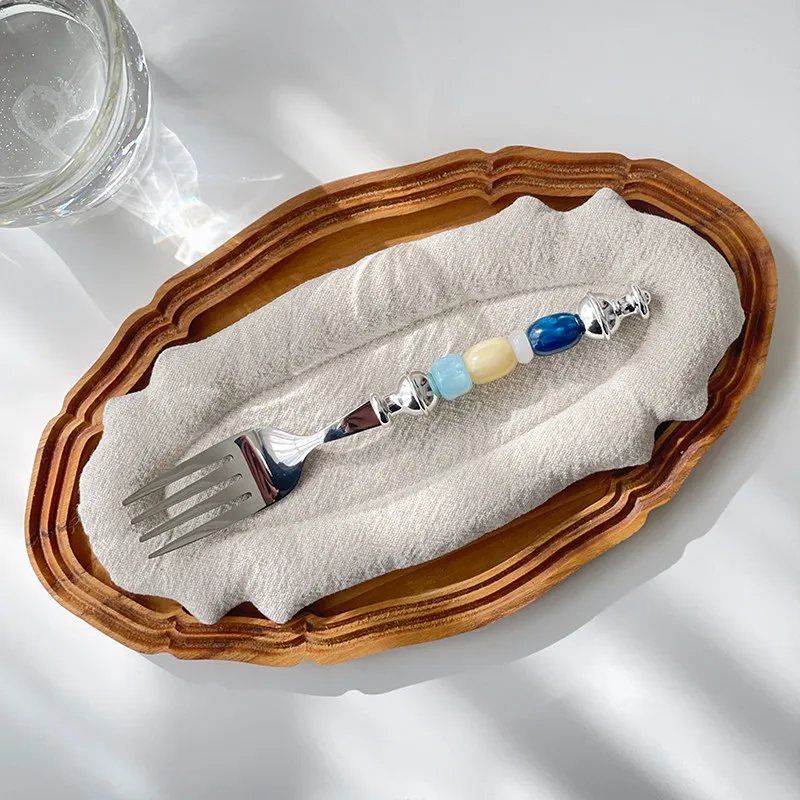Luxurious Colored Beads Stainless Steel Fork, Butter Knife Tableware,Western Luxury Dinner Set Mirror Elegant Knife Fork Spoon view 6