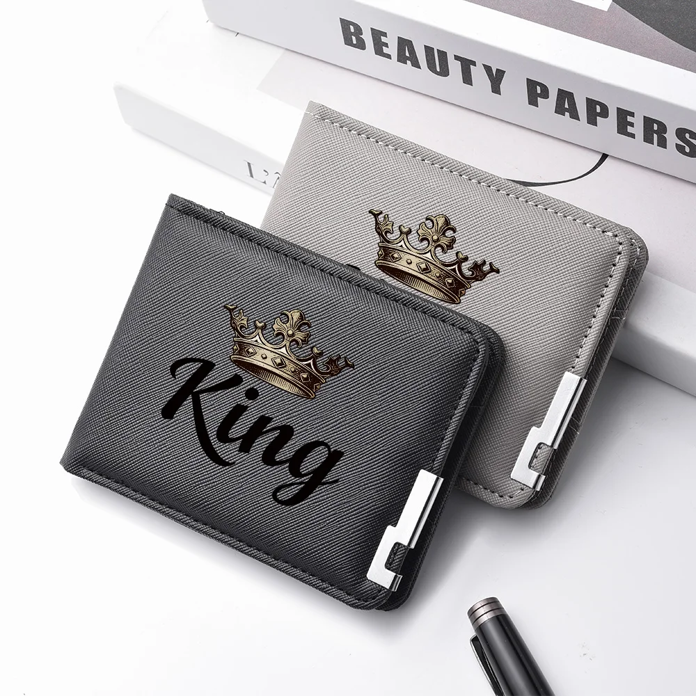 Men's King Crown Print PU Leather Wallet Fashionable Multi-Card Holder Portable Money Clip