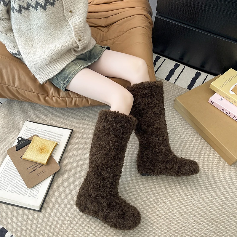 

Зимние сапоги на платформе, женские зимние ботинки 2025 года, новые флисовые утолщенные хлопковые туфли с хлебом