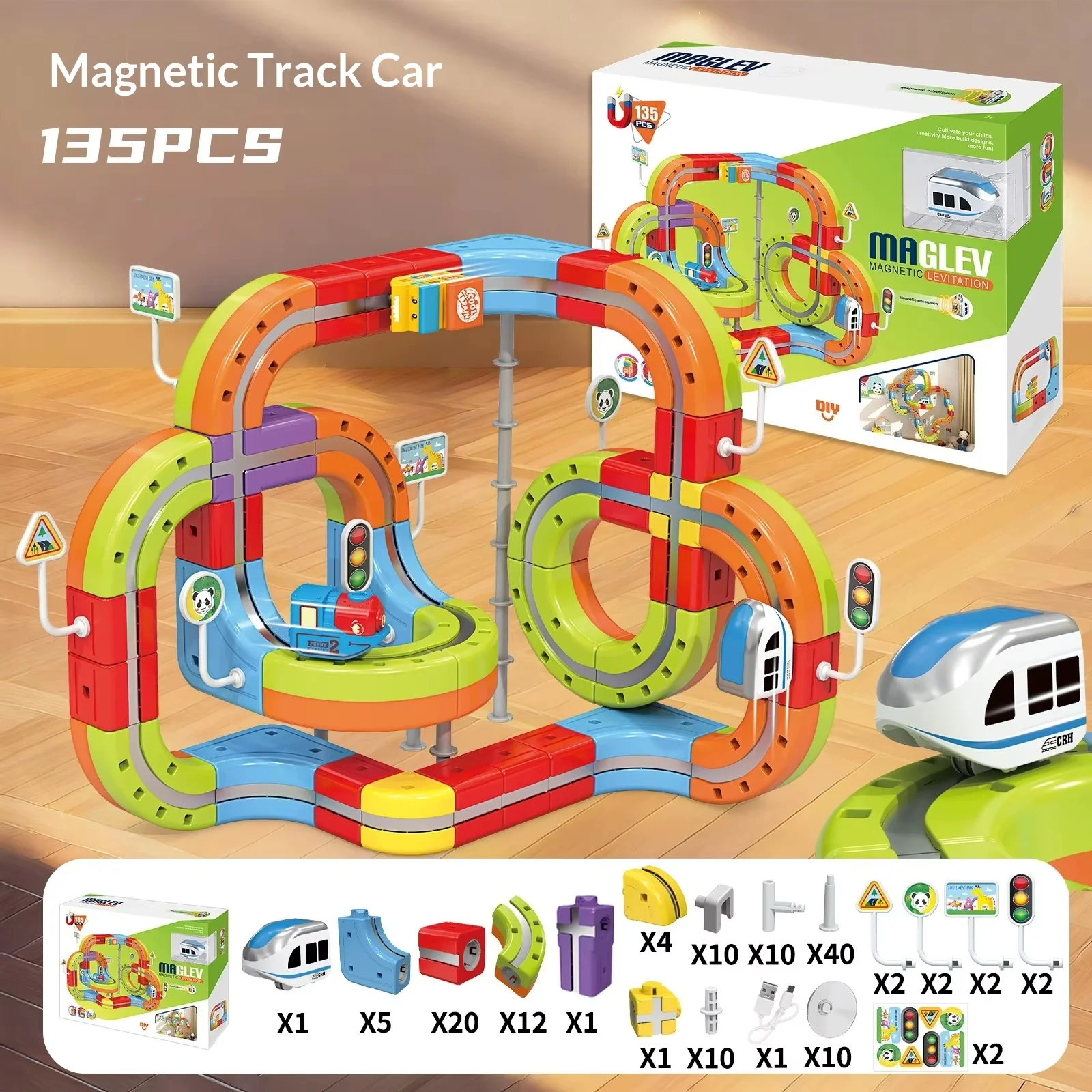 

New 135pcs Gift Set Children Anti-Gravity Magnetic Track Train Set Flexible Changeable Magic Rail Car Electric Assembly Kids Toy