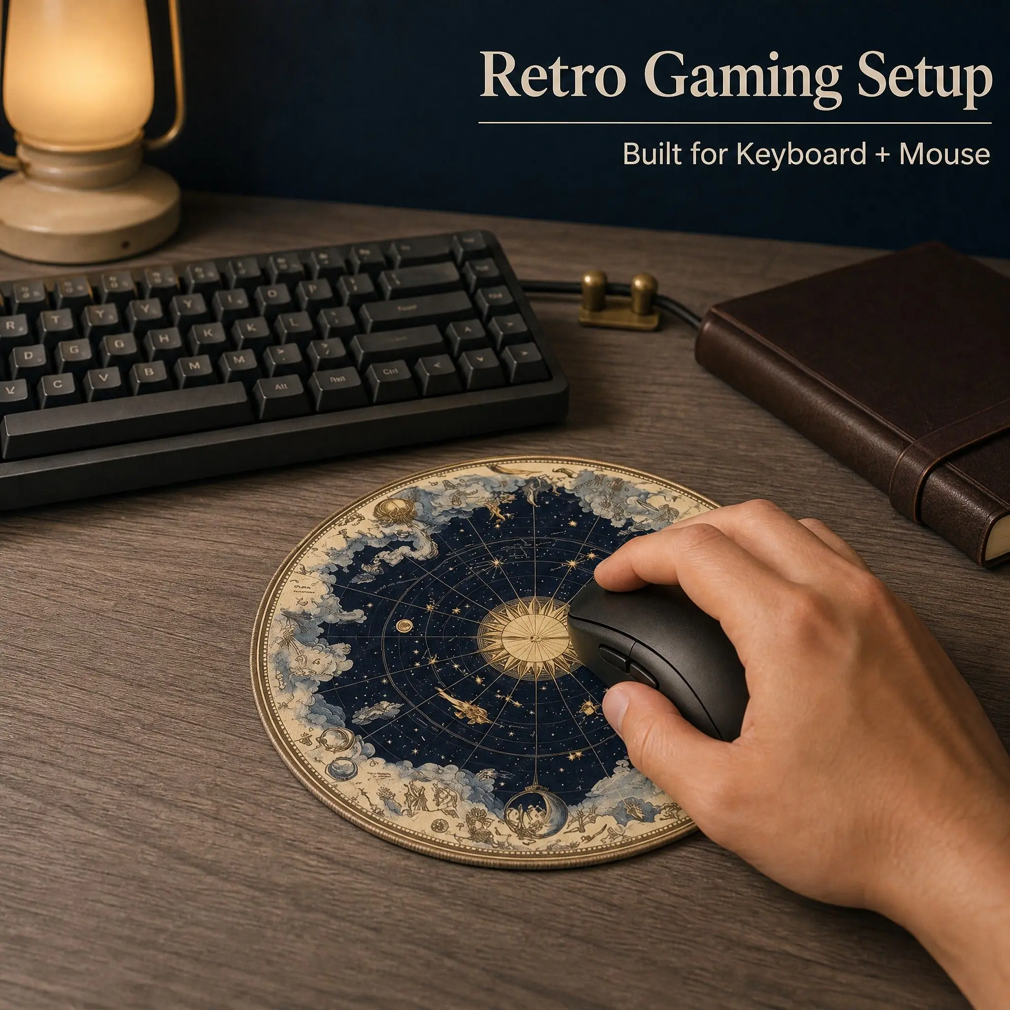 Round Mouse Pad 20cm Medieval Vintage Celestial Star Map Zodiac Constellation Cloud Non‑Slip Mouse Mat for Gaming Office Laptop