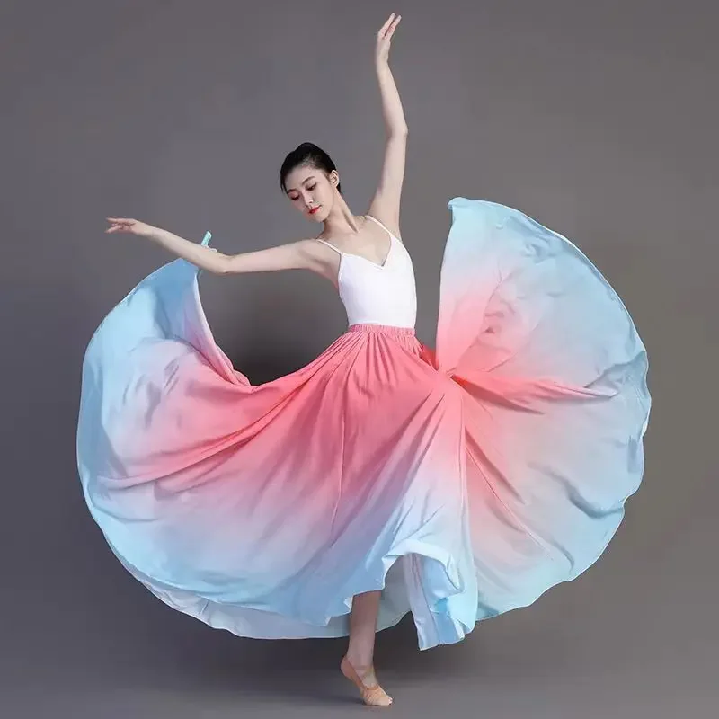 2023 Flamenco-Tanz-Performance-Röcke mit Farbverlauf für Damen, Bühnenaufführung, klassischer Tanz, Übungsrock, 360–720 Grad