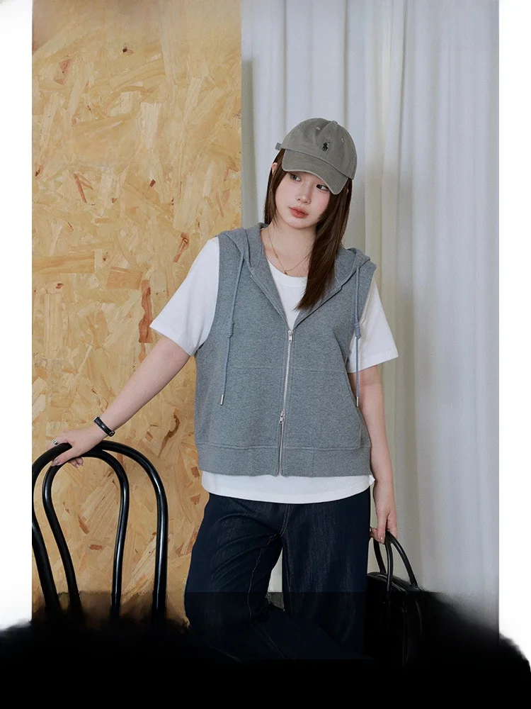 

en Bla Label Hooded Sweatirt Vest Women's Casual Sle Jaet Simple Design Cotton Polyester Blend Zipper Closure