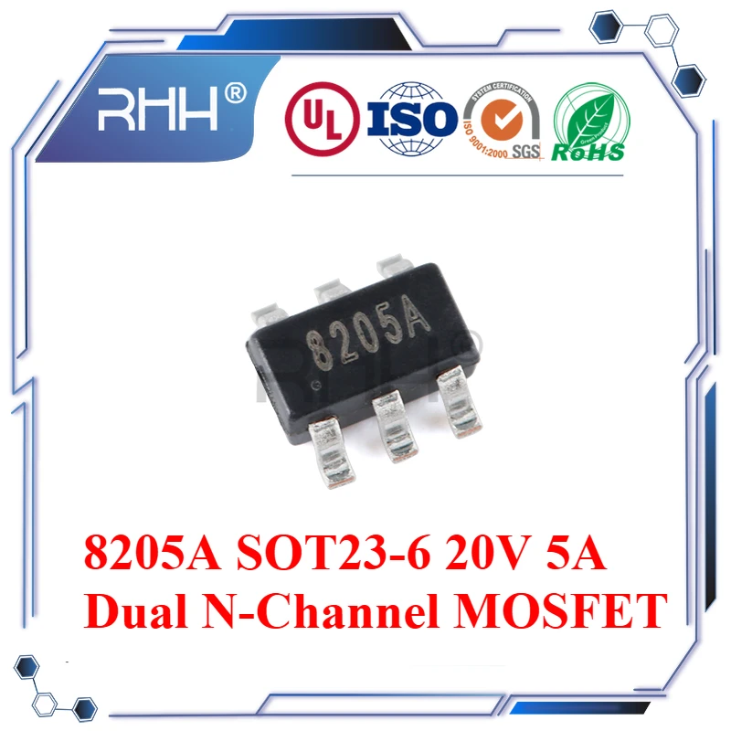 8205A SOT-23-6 20V/5A Dual N-Channel enhancement mode MOSFET  transistor kit  8205 SMD