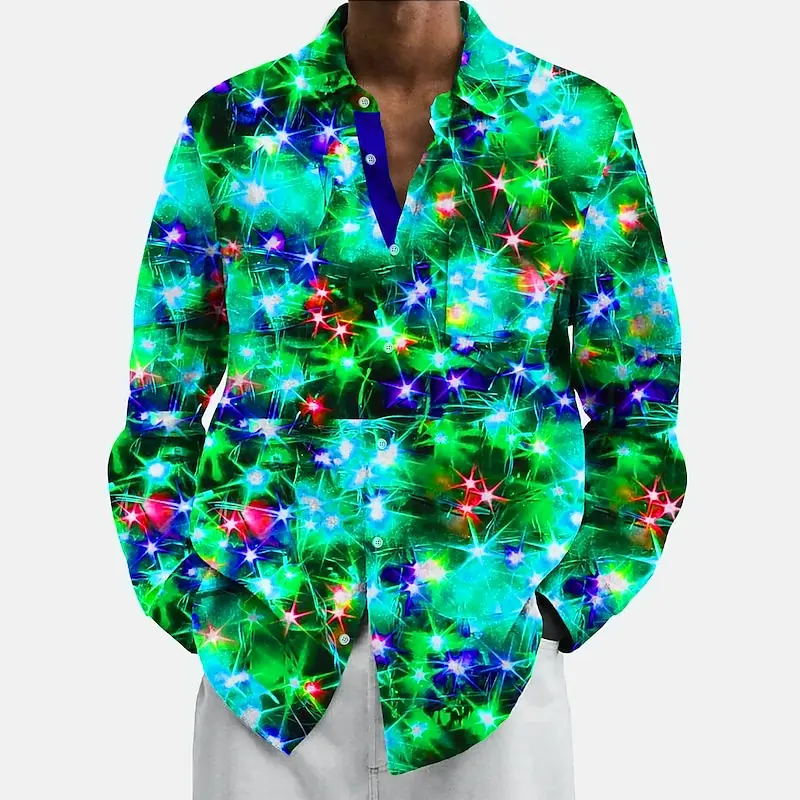 Christmas themed 3D printed men\'s casual long sleeved shirt, street wear, party size, hot selling shirt, 2024 full print