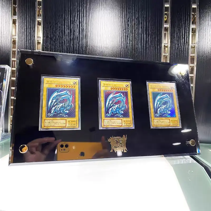 25Th Anniversary Yu-Gi-Oh Blue-Eyes White Dragon Egyptian God Acrylic Display Stand Showing Stand Set Three Frames Contain Cards