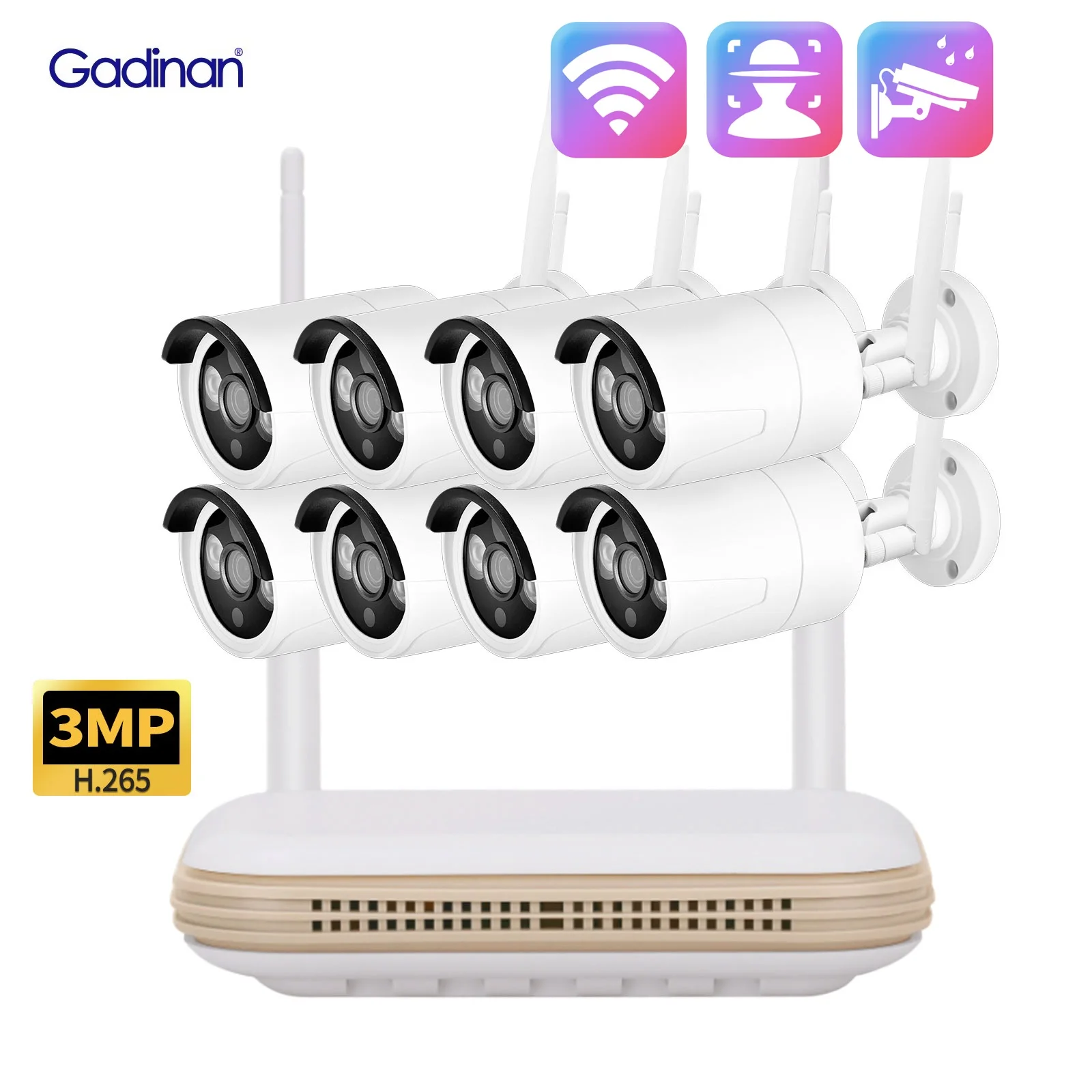 

Gadinan 3MP HD Camera Face Detection P2P Wireless CCTV System Audio Video Wifi MINI NVR Motion Detection Surveillance Kit