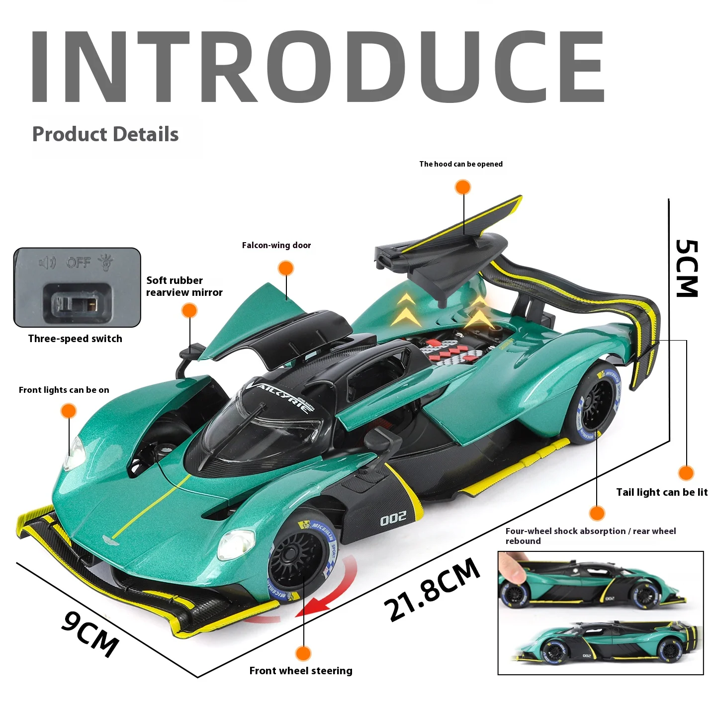 1/24 Martin Valkyrie Modello di Macchinine In Lega Pressofusa Suono Luce Porte Aperta Tirare Indietro Assorbimento Degli Urti Veicoli Giocattolo Regali Per Bambini