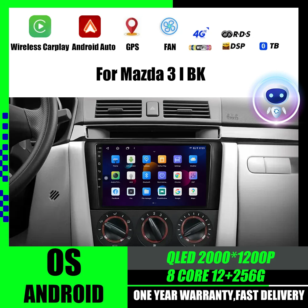 for Mazda 3 I BK 2003 - 2013 Car Radio Video Auto Multimedia Android 14 Carplay BT Mirror Link GPS Navigation DPS IPS