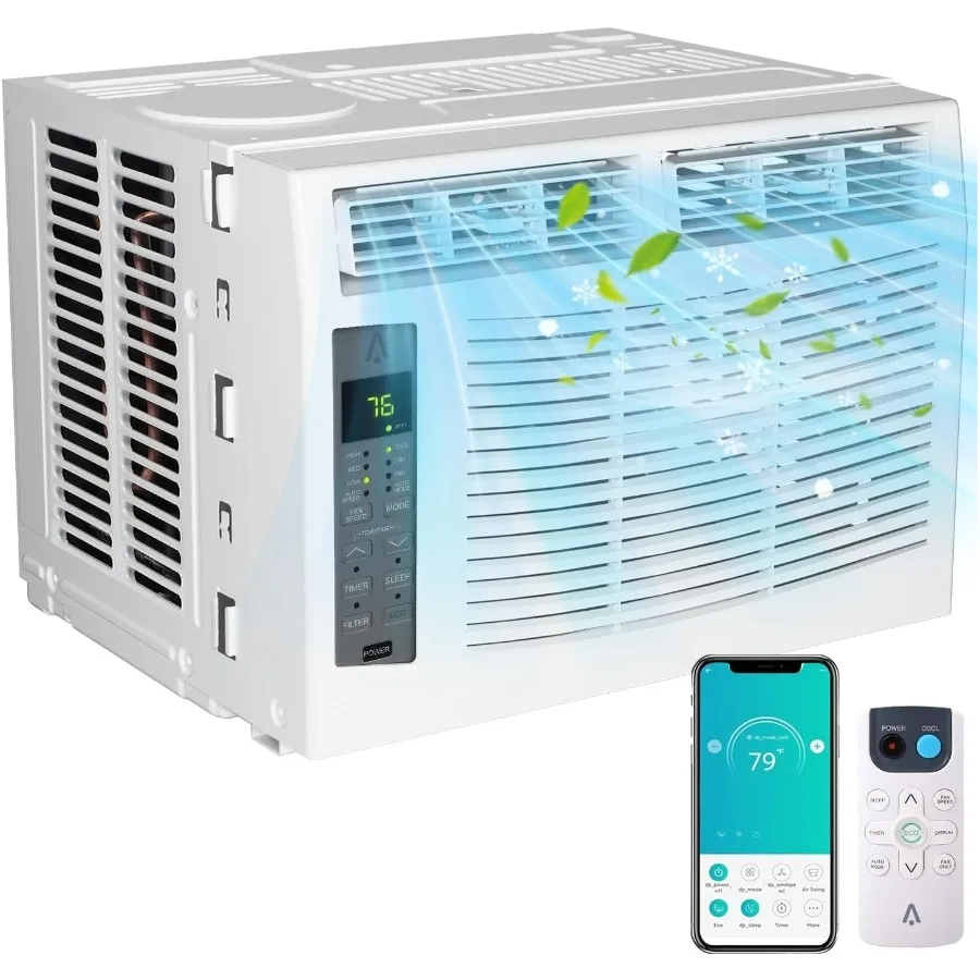Aire acondicionado de ventana de 6000 BTU con control inteligente compatible con WiFi y operación remota Funcionalidad de deshumidificador de ventilador 3 en 1 para Eff