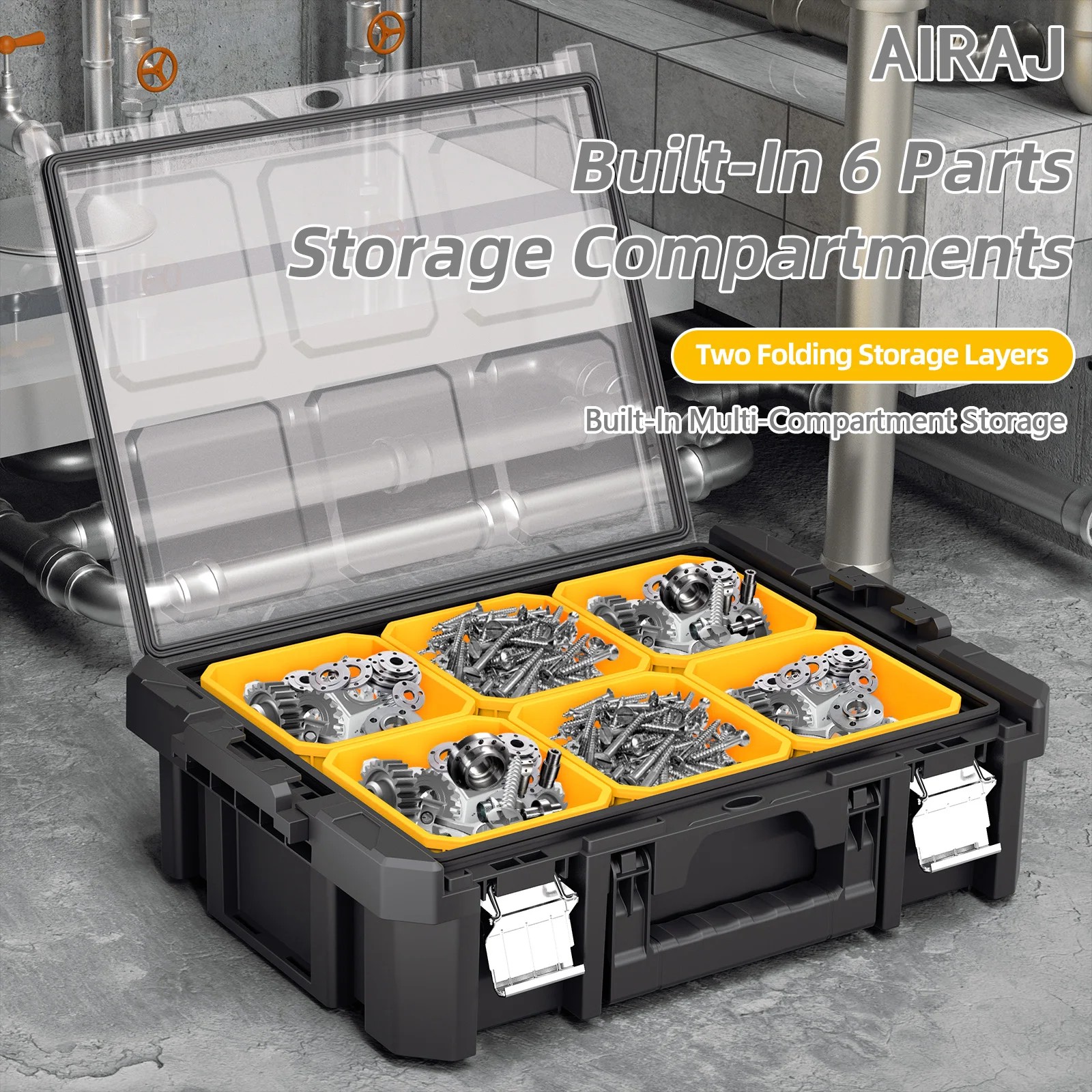 AIRAJ Transparent Plastic Parts Organizer Includes 6 Deep Bins 