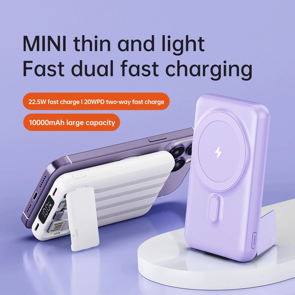 

Mini Fast Charging Power Bank Sharing with Cable, Mobile Power Supply, Wireless Phone Charger, Large Capacity, 10000 mAh