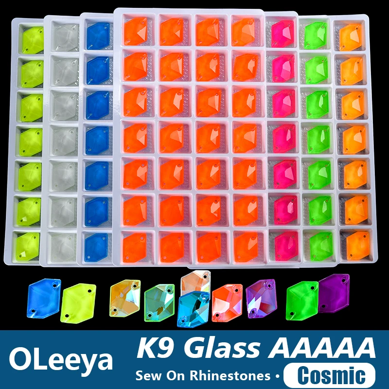 OLeeya K9 Glass Neon Fluoresce Cosmic Sewing Rhinestones Strass Edges with Chamfers Sew on Strass for Garment Dress Accessories