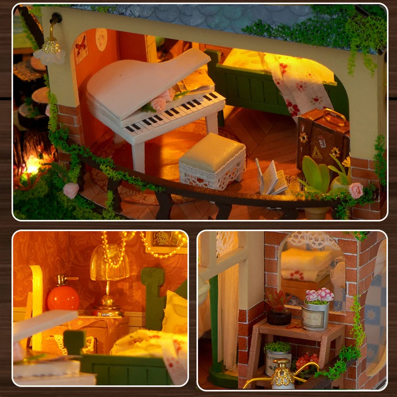 Nieuwe Sprookje Bos Villa Houten Poppenhuis Miniatuur met Meubels Kit DIY Monteren Model Speelgoed Kind Volwassen Kerstcadeau Casa