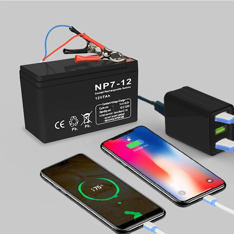Convertisseur avec pince batterie 8V-24V, adaptateur d'alimentation USB, régulateur chargeur, 3 ports, identification