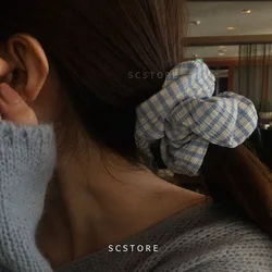 Scrunchies de seda satinada para el cabello, lazos sin Shipiping, patrón a cuadros romántico, moda coreana, peinado, bandas de goma elásticas para el cabello