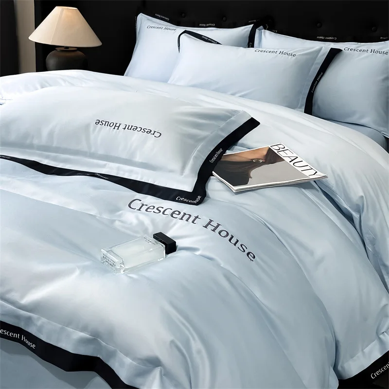 Light Luxury Ice Silk Embroidery Bed Set Summer Naked Sleeping Skin Friendly Duvet Cover Kit New Washed Ice Rayon Comforter Sets