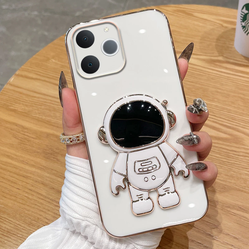 Skinlee Case For Realme Note 70T With Astronaut Holder Electroplate Bezel Shell For Realme Narzo 80 Lite C71 Phone Cover