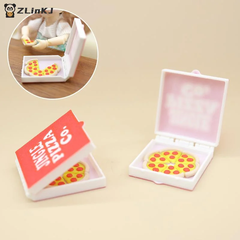 ▶1/12 Dollhouse Simulation Mini Pizzas Model With Pizza Box Dollhouse Kitchen Food Decoration Dolls House Pretend Play Toys