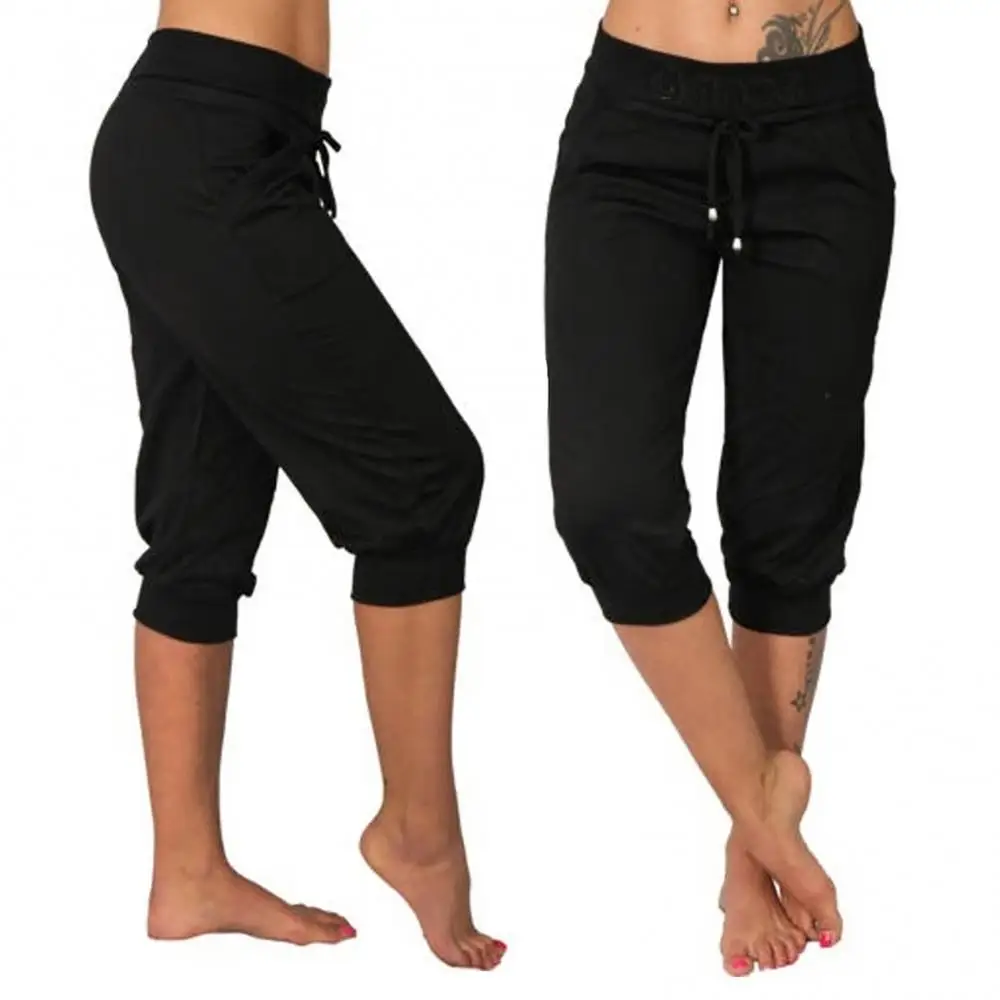 Women Drawstring Waist Pants Casual Low Rise Drawstring Pockets Sports Pants Shorts Drawstring Waist Pants Summer