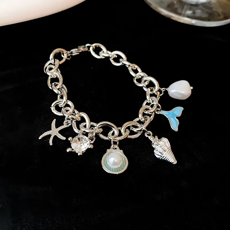 Starfish Shell Conch Bracelets For Women Imitation-pearl Gold-color Chain Bracelet Bangle Ocean Wristband Summer Beach Jewelry