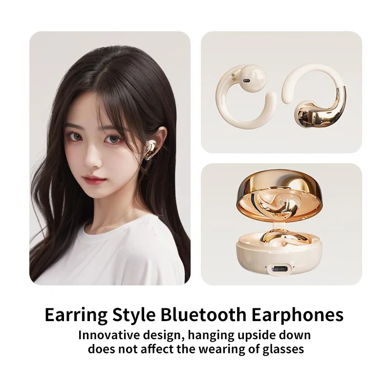 

Ear Hook Style Bluetooth Earphone Earring Shape Can Be Paired With Earrings Bluetooth 5.4 Comfortable Wear Fashionable Headphone