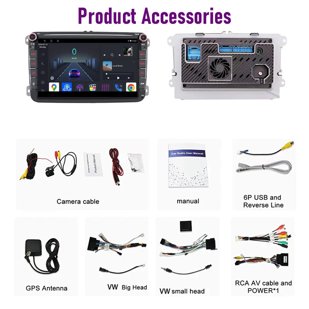 نظام تحديد المواقع 8 "لشركة فولكس فاجن جولف بلس 2004-2013 اللاسلكية CarPlay أندرويد 15 راديو السيارة واي فاي مشغل وسائط متعددة رئيس وحدة جوجل خريطة الكاميرا 64 جيجابايت