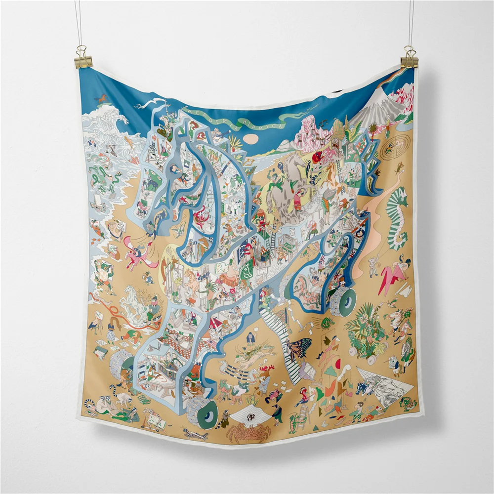 ผ้าพันคอไหมทวิลล์ ผ้าพันคอแฟชั่นสำหรับผู้หญิง ลายเพ้นท์ ผ้าพันคอสี่เหลี่ยม ผ้าคลุมศีรษะ ผ้าพันคอฮิญาบขนาดเล็ก ผ้าไหมฟูลาร์ด ผ้าคาดผม ผ้าพันคอคล้องคอ 53 ซม.