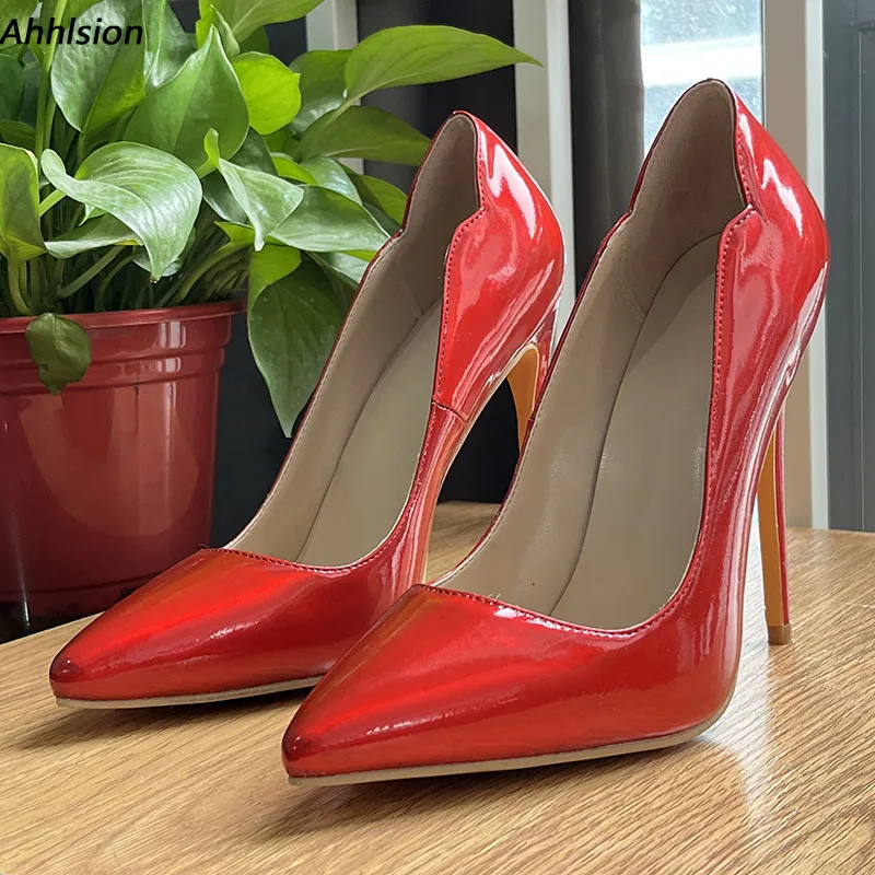 

Ahhlsion Handmade Women Pumps Slip On Sexy Stiletto Heels Pointed Toe Beautiful Wine Red Party Shoes Ladies US Size 5-15
