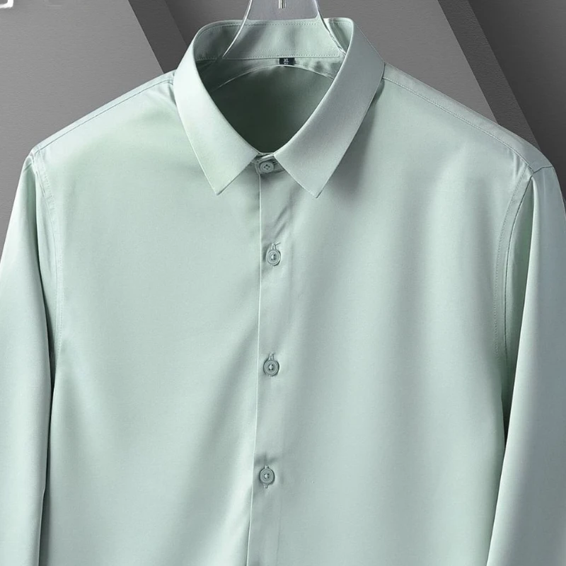 

6XL Summer White Shirt Men's Long Sleeved Casual Non Iron Men's Long Sleeved Shirt Business Anti Wrinkle Solid Color No Pocket
