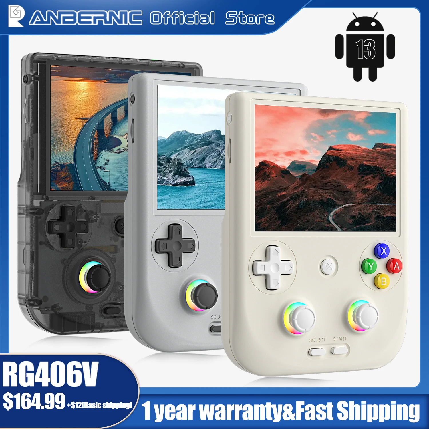 ANBERNIC RG406V Handheld Game Console 4’’ IPS Touch Screen Android 13 Unisoc T820 64-bit Game Player 5500mAh RGB lighting