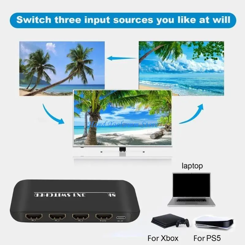 H37F Switch 8K/60Hz Switcher 3 في 1 Out Out Converter Flitter for TV Box